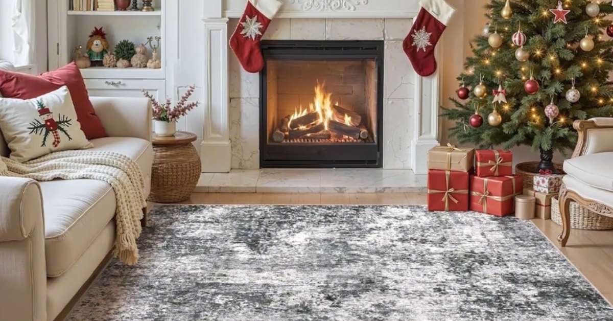 Living room designed around a vintage-inspired area rug