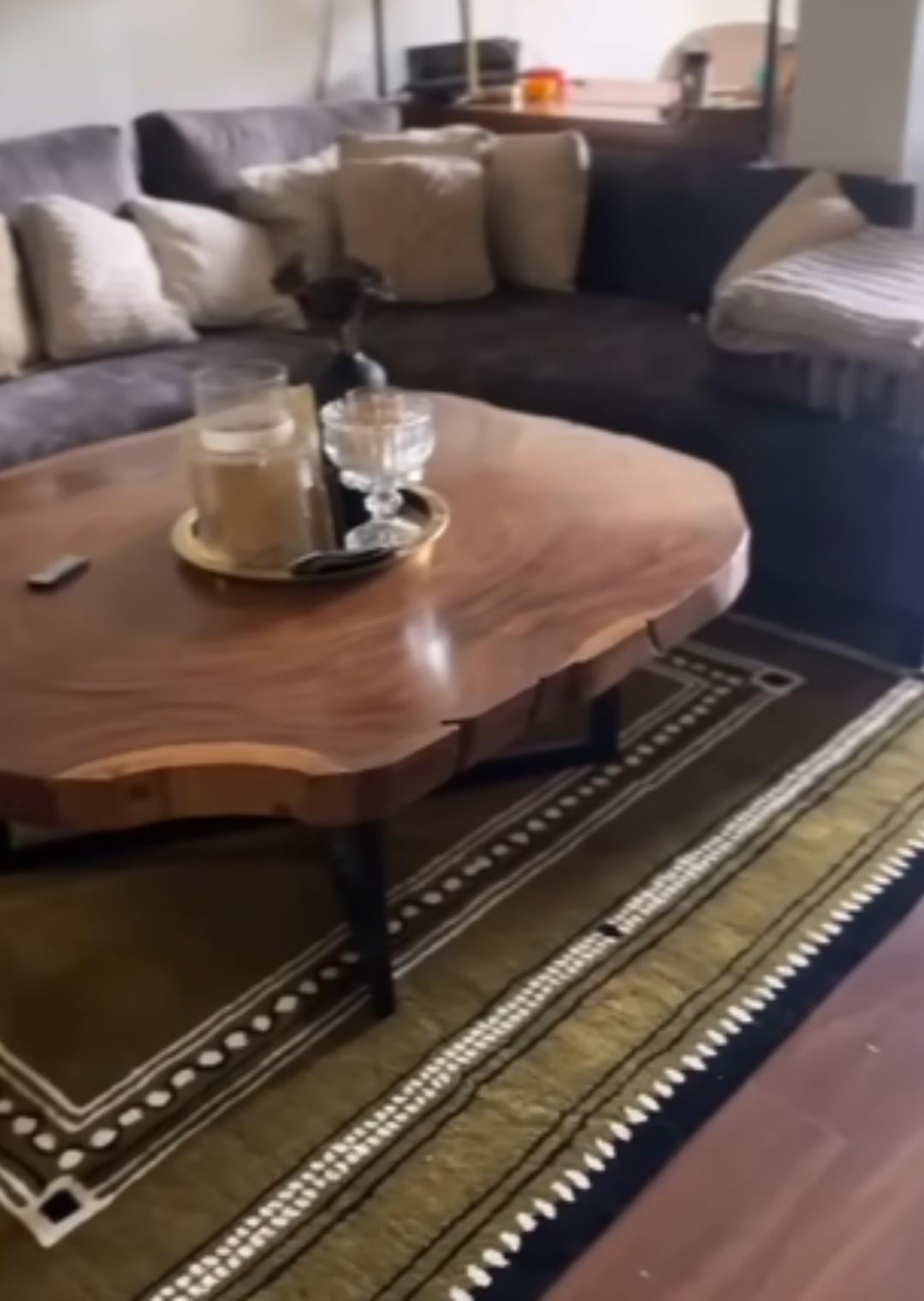 Laloy Olive and Charcoal rug in a neutral living room
