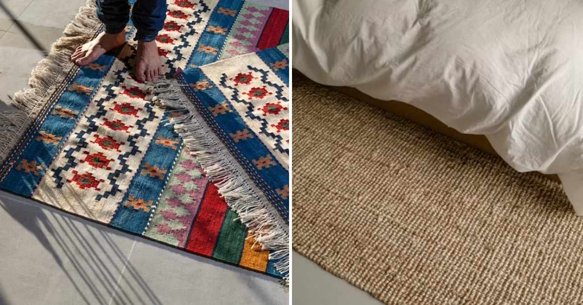 Thin Amazon rug layered over a thick rug pad for extra comfort