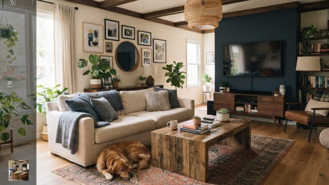 Living room design 101 with modern furniture and decor