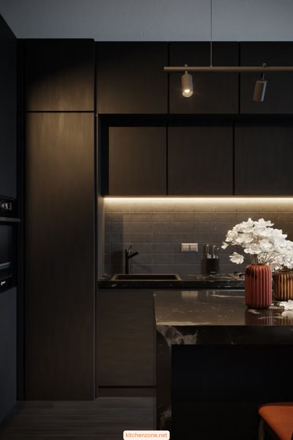 Dark green kitchen vanity and cabinetry showcasing interior trends